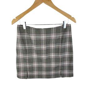 Plaid mini skirt bodycon size 10 black cream pink